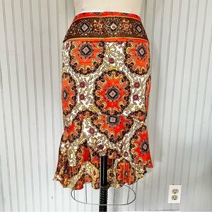 Marciano Vintage Silk Paisley Mandala Print Hi Low skirt with Beaded Front